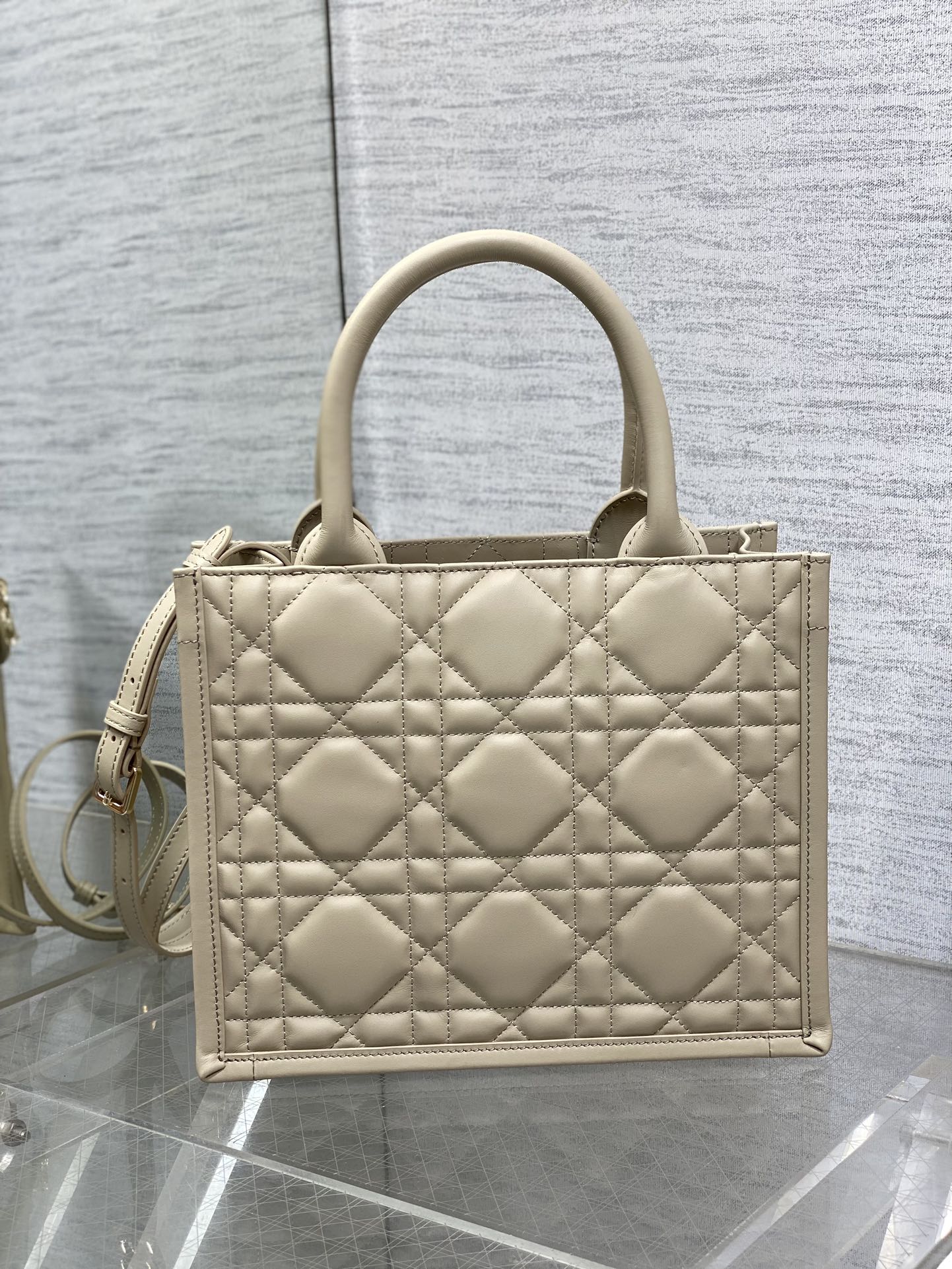 Small Dior Book Tote Bag Powder Beige Macrocannage Calfskin 